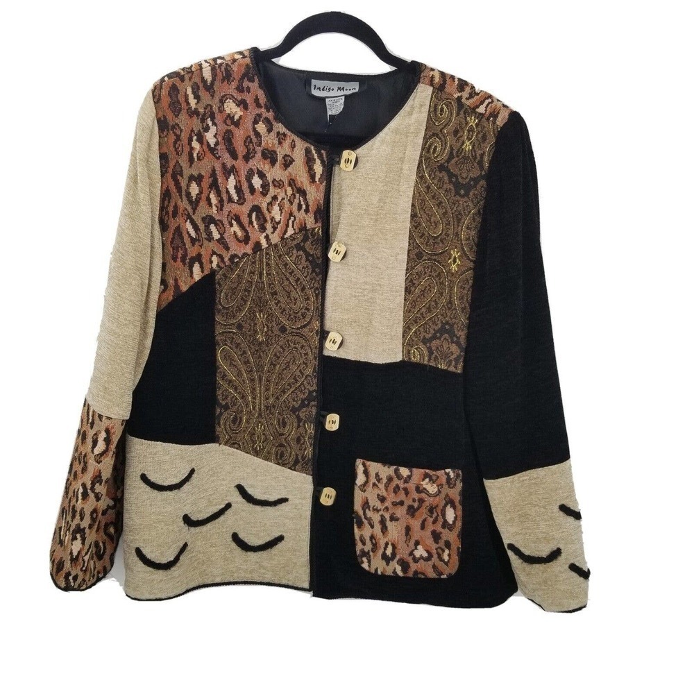 Indigo Moon animal print jacket womens size large colorblock button up